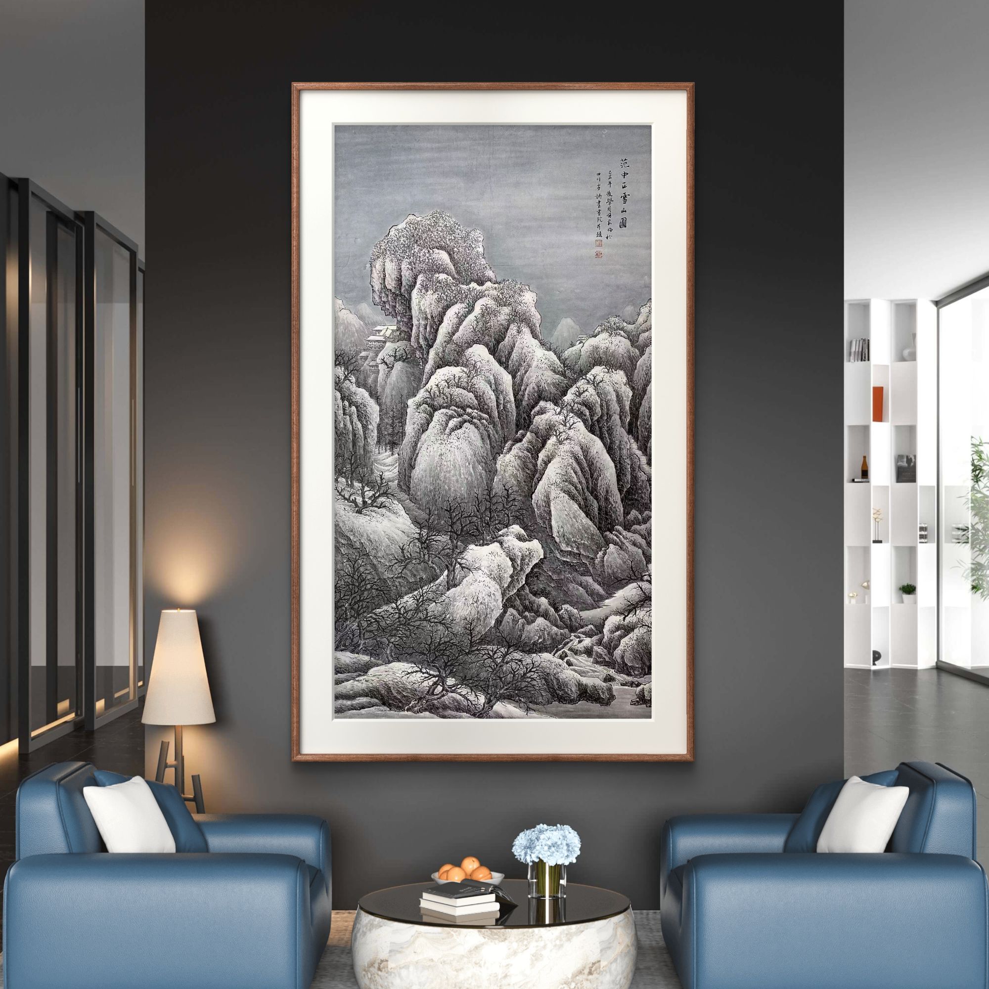 【聚优】周顺良178*39纯手绘国画山水画收藏，中堂客厅玄关书房挂画