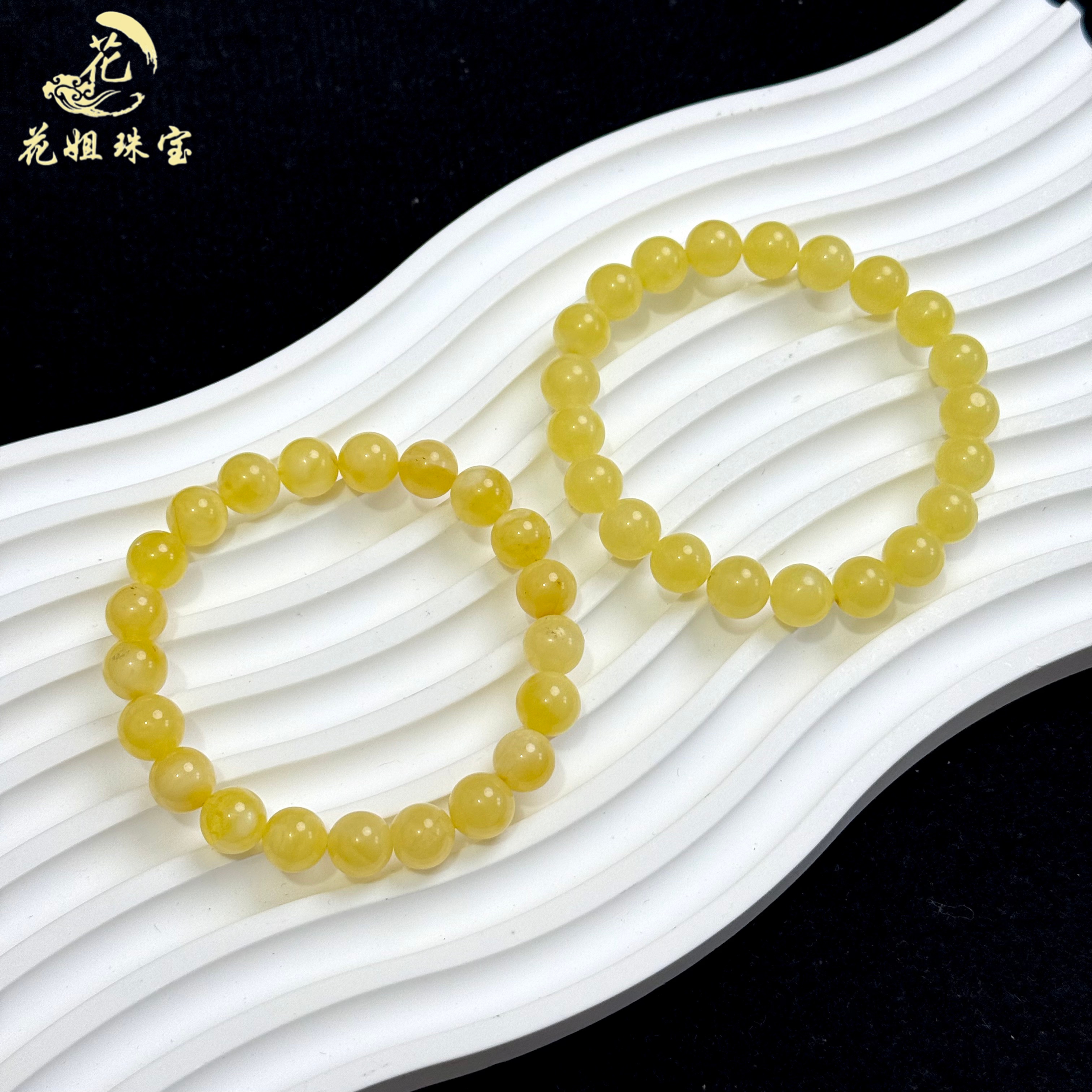 K03天然蜜蜡圆珠手串9+mm鸡油黄蜜蜡单圈情侣款 多样性发其一