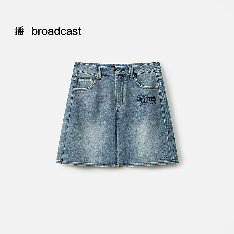 【商场同款】播时尚休闲百搭夏季复古牛仔刺绣混纺半身裙BDS2BD2682