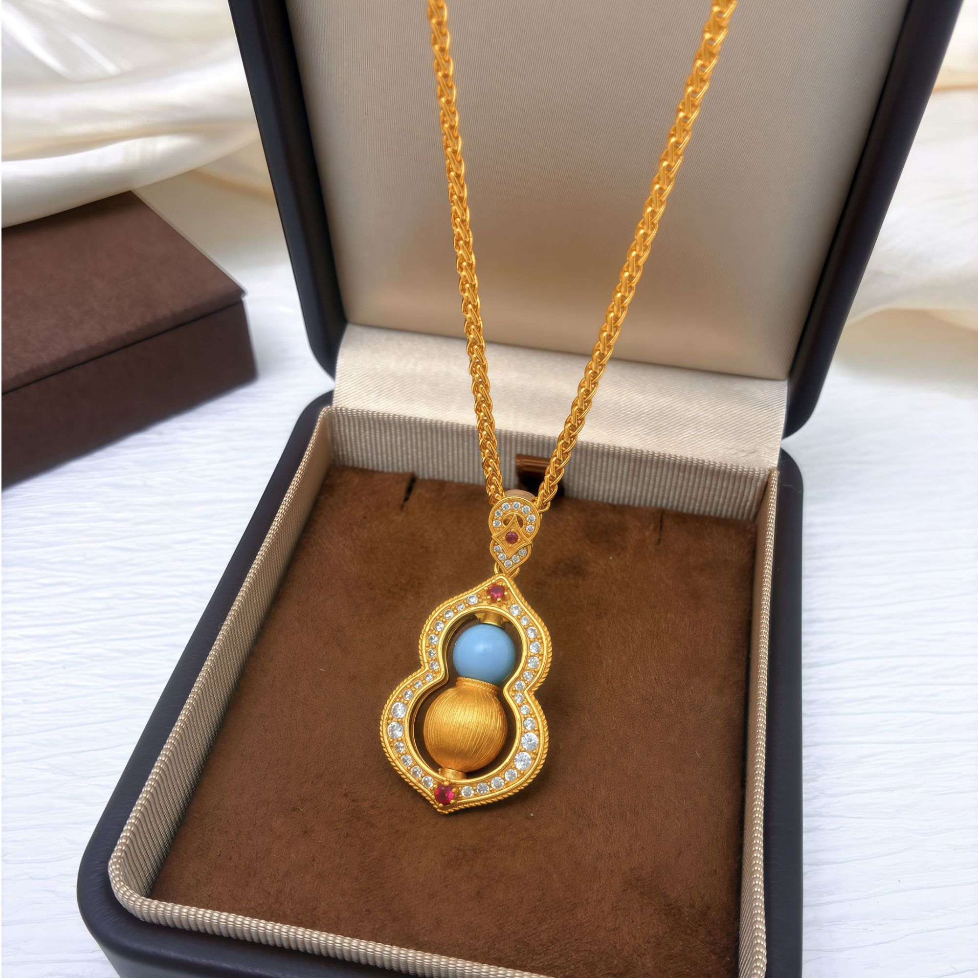 铜合金项链 60cm加长加粗毛衣链 点钻拉丝葫芦吊坠项链可转动