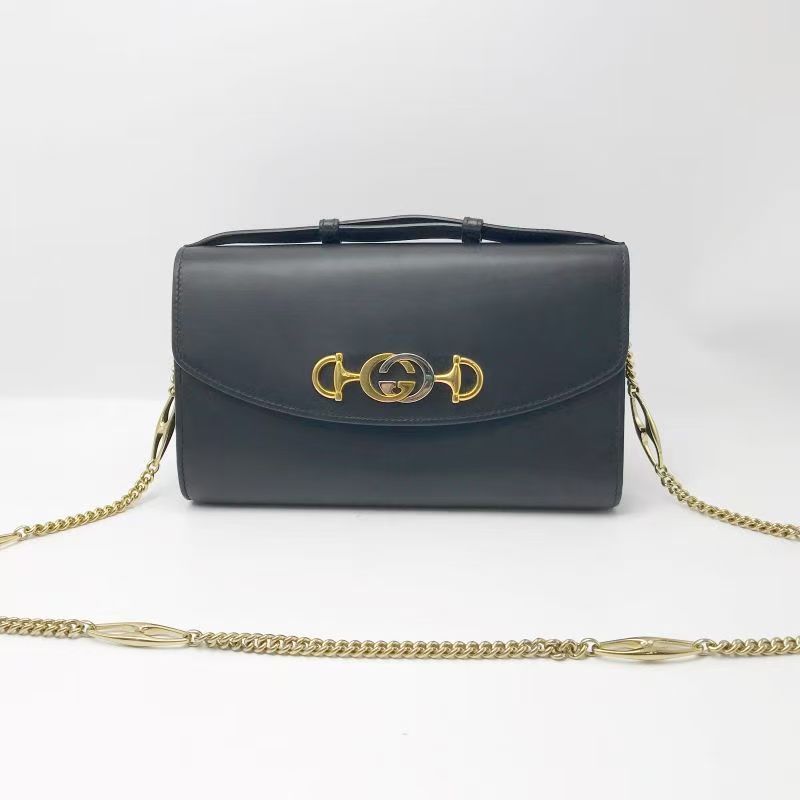 95新 GUCCI/古驰 洋诚二手 古驰黑色斜挎链条包