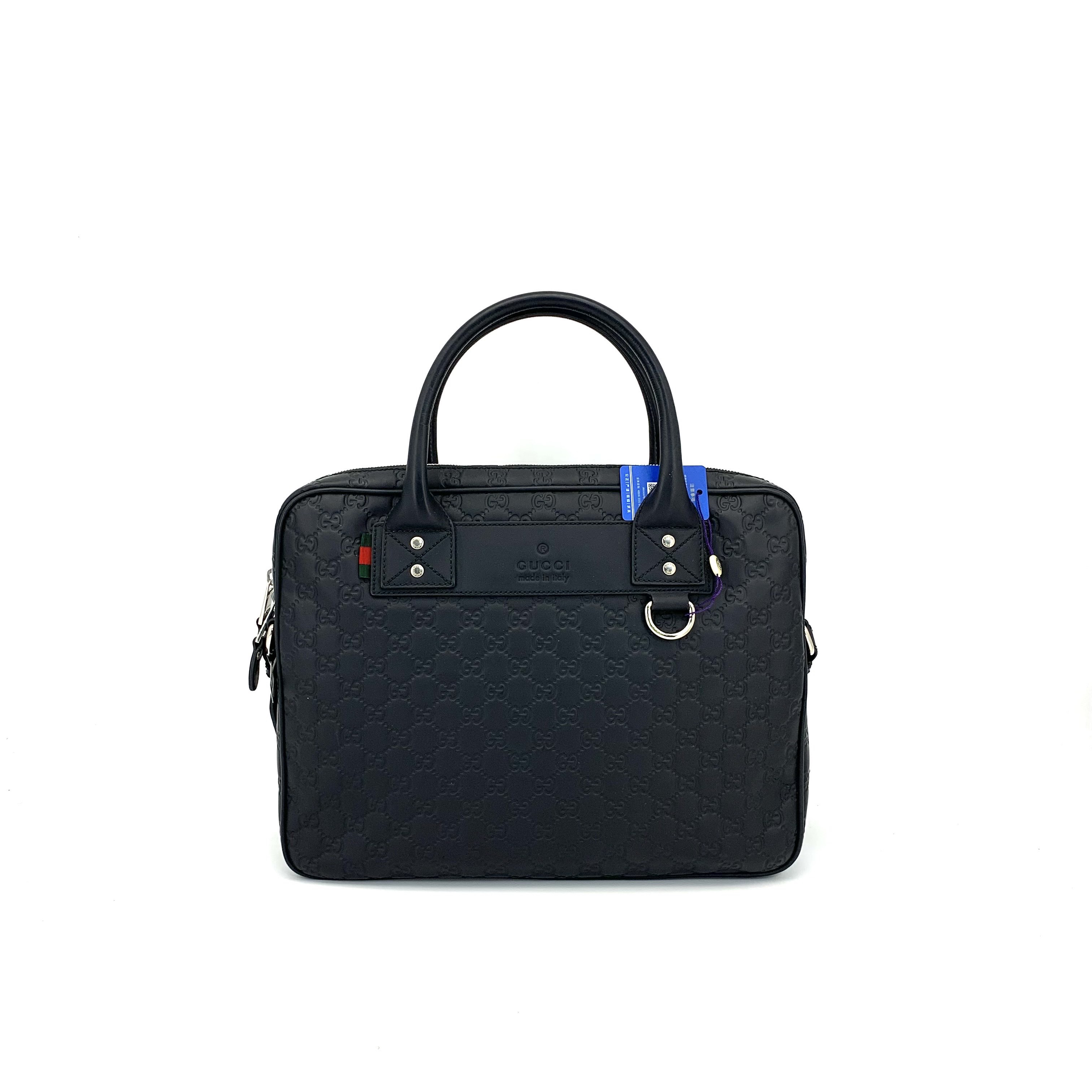 99新 GUCCI/古驰 99新黑色全皮压花公文包 尺寸37/29时尚休闲经典