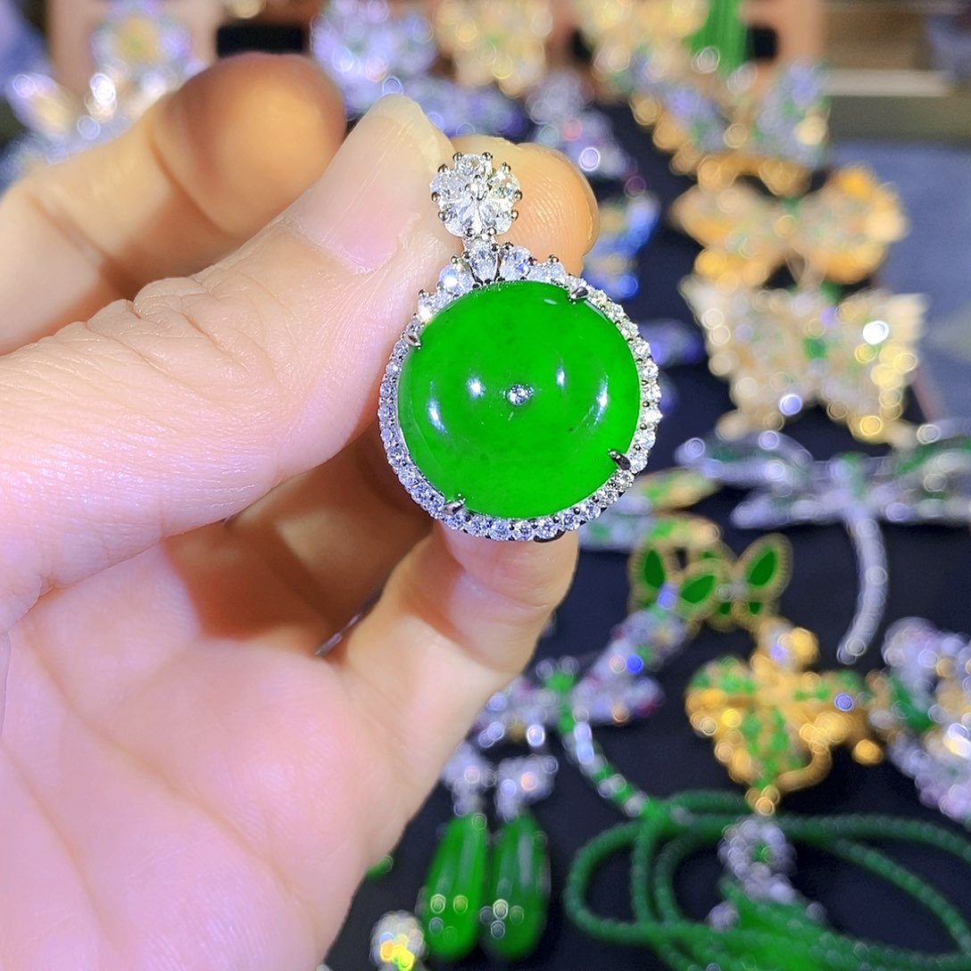 吊坠(不含链)银S925镶嵌翡翠