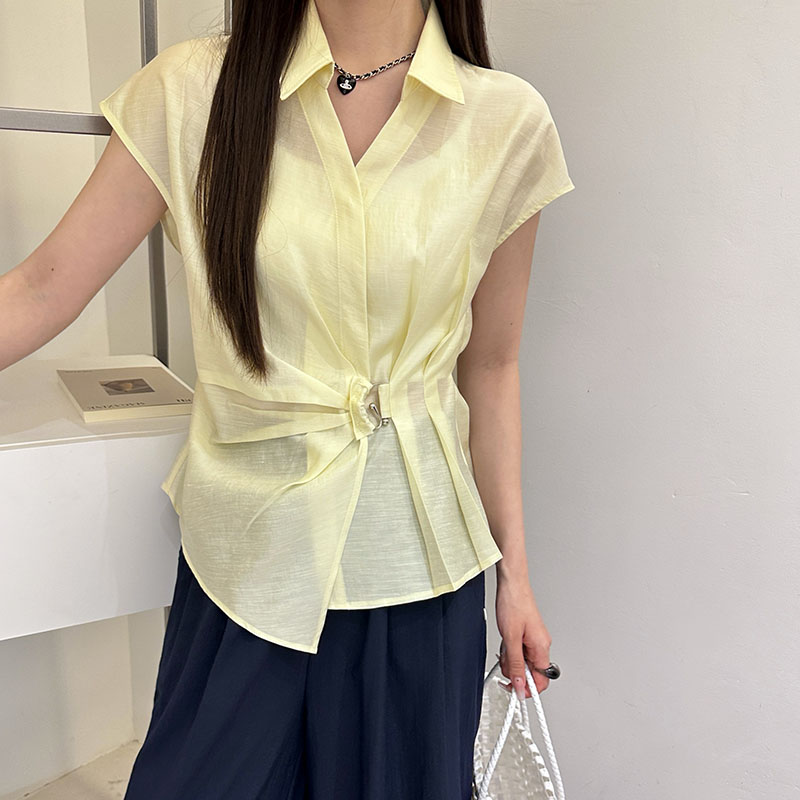 【香嘉怡新品】XJYE66737女士衬衫上衣小翻领夏季短袖百搭宽松
