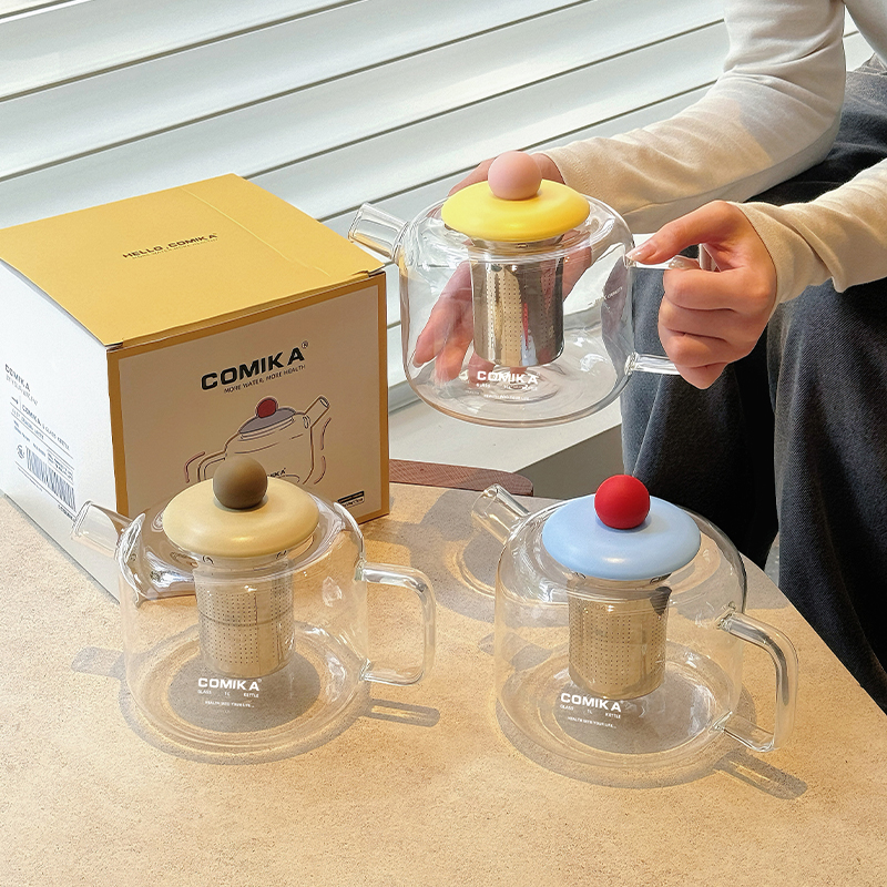 comika口咔元气水壶耐高温大容量高颜值花茶漏养生高硼硅玻璃推荐
