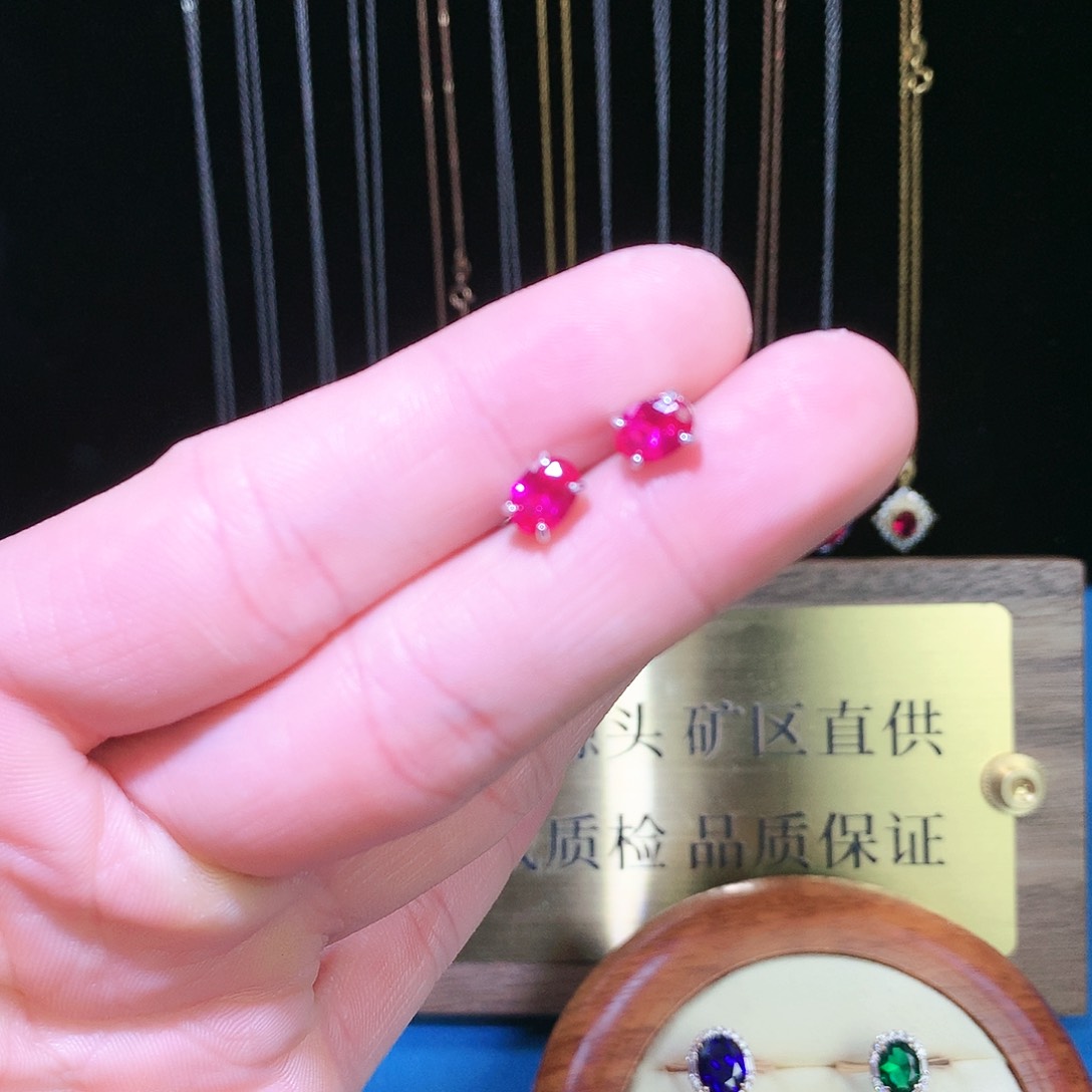 红宝石戒指银S925镶嵌