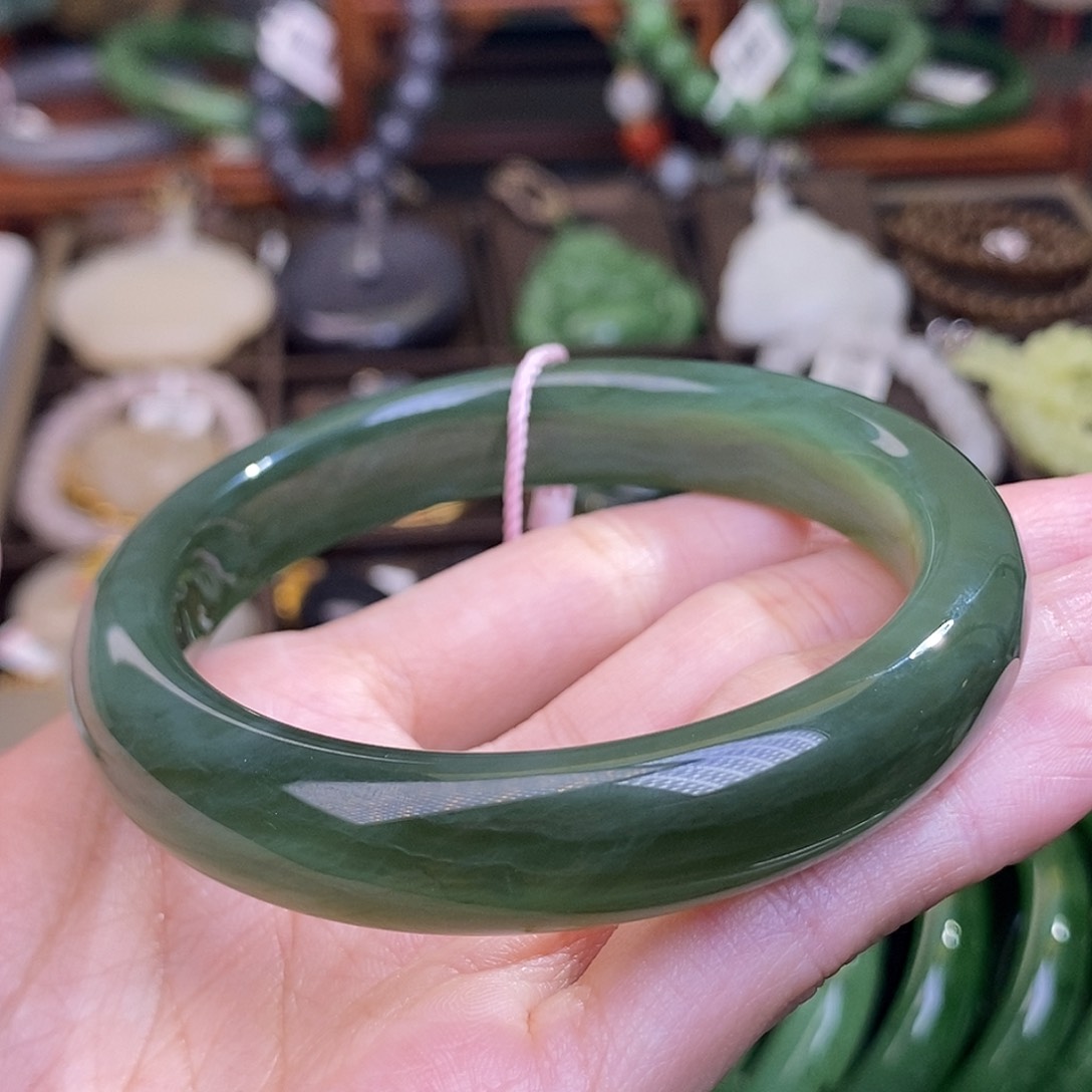 和田玉碧玉猫眼手镯57圈口未镶嵌