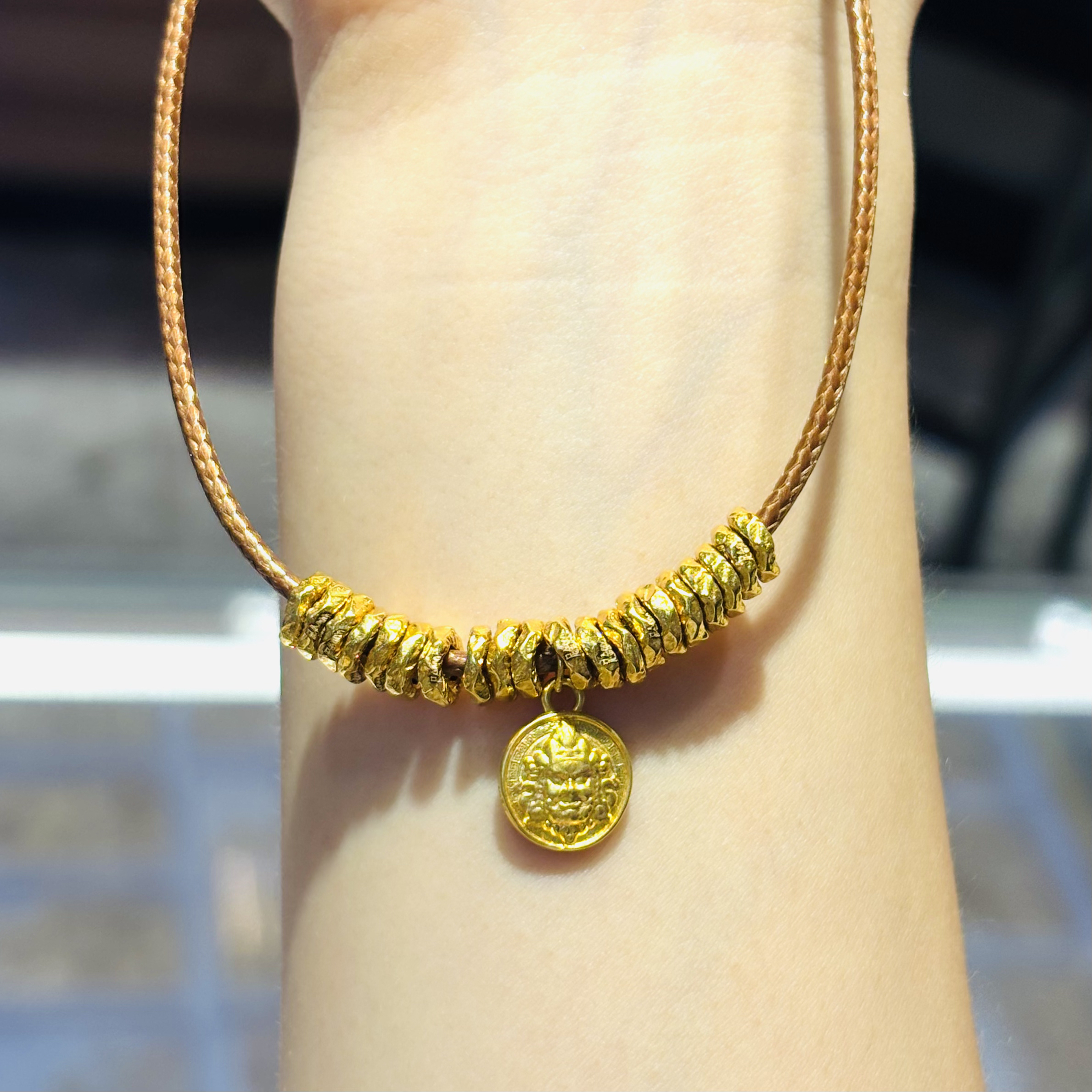 【水贝黄金工厂】足金999国潮黄财神锤纹盘缠(（20粒盘缠+黄财神）