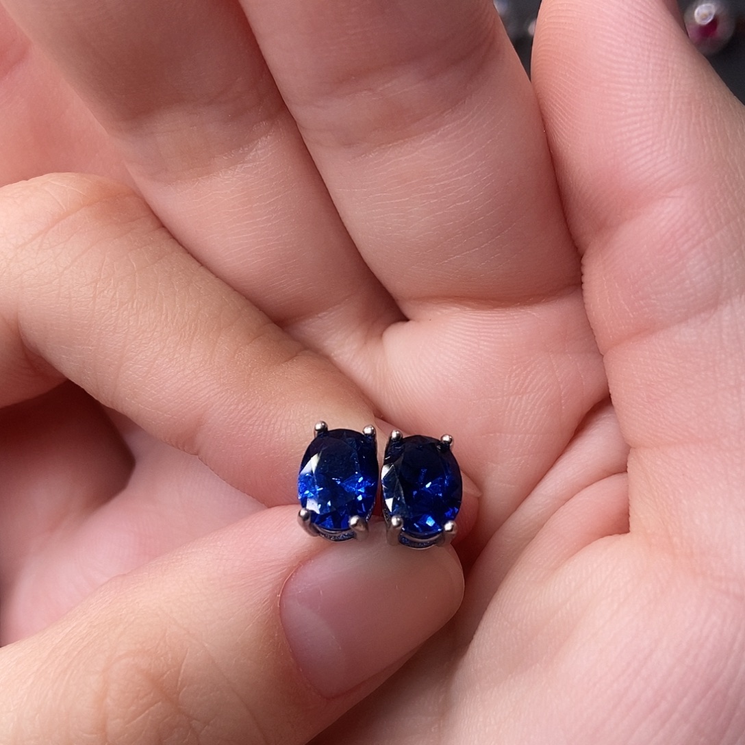 耳饰蓝宝石银S925镶嵌