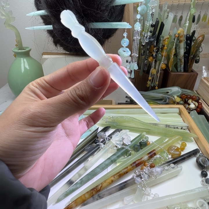 蛇纹石玉发饰未镶嵌10.2长