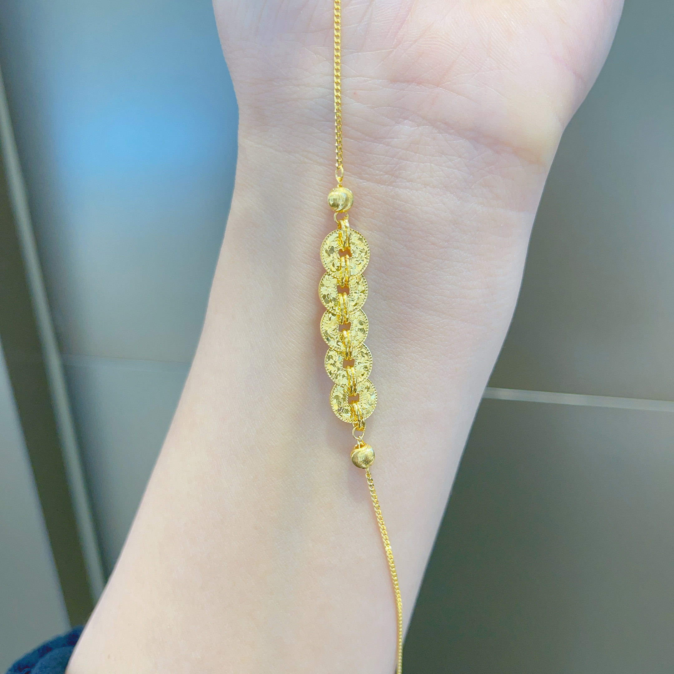 足金999碎冰冰五帝钱手链5G黄金手链时尚精致百搭首饰手链C43