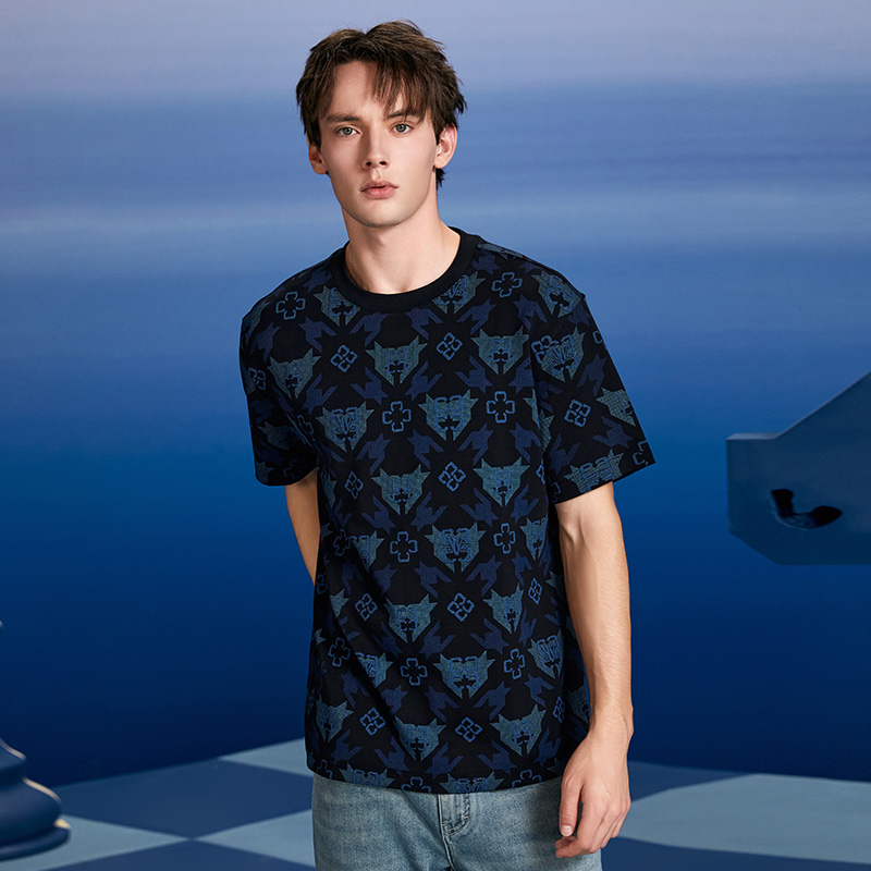 VJC/威杰思2025秋季新款男装时尚圆领短袖针织T恤衫潮流B24CA1005