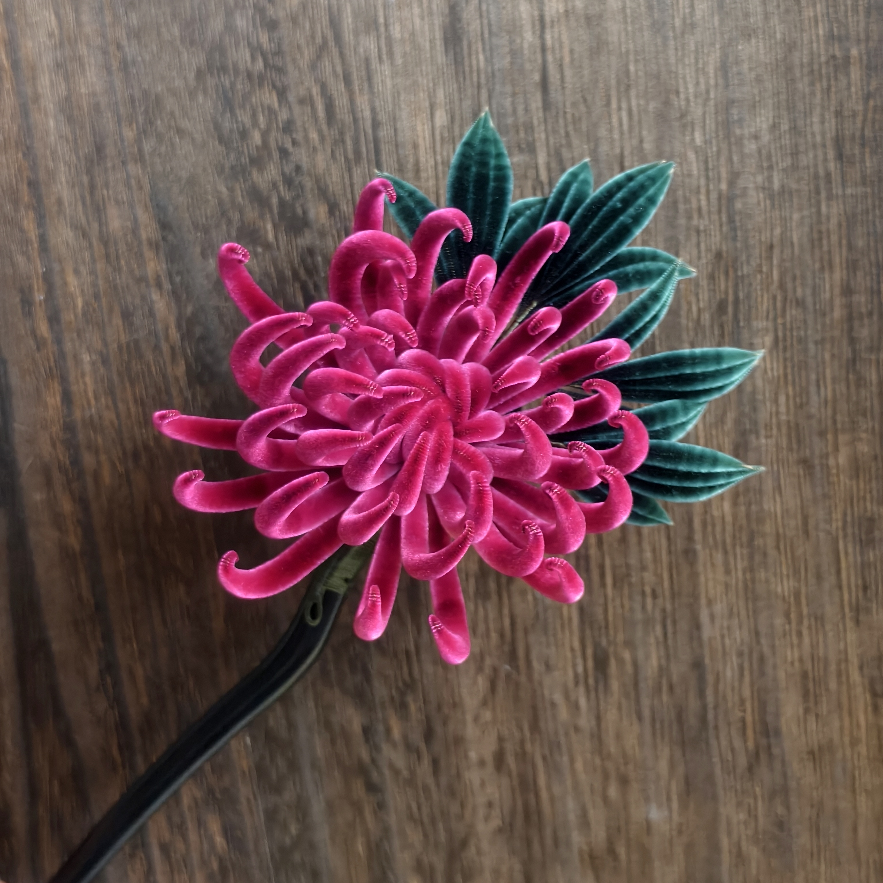 非遗绒花杨梅色菊花发簪簪子复古古风纯手工红色