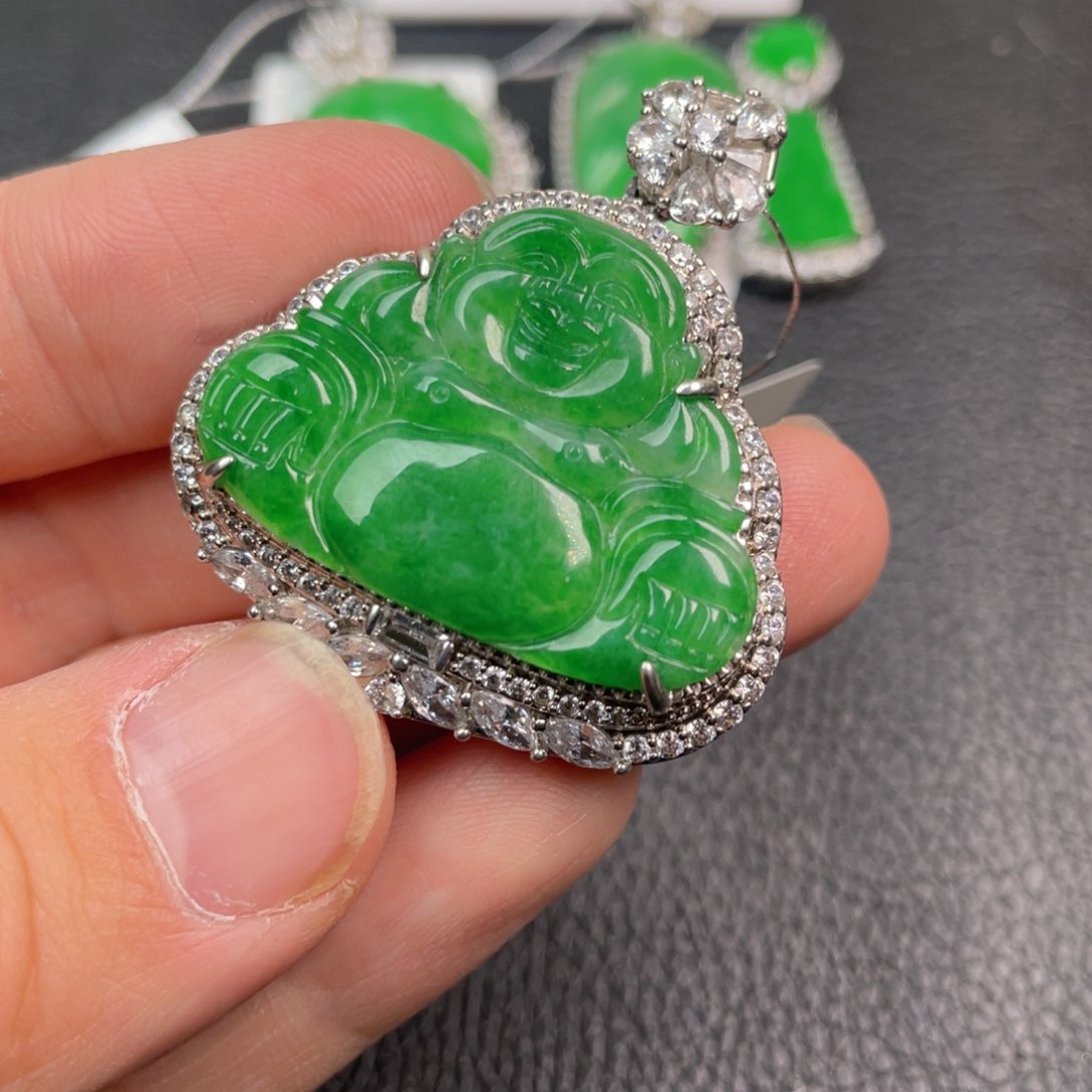 翡翠吊坠(不含链)银S925镶嵌吊坠