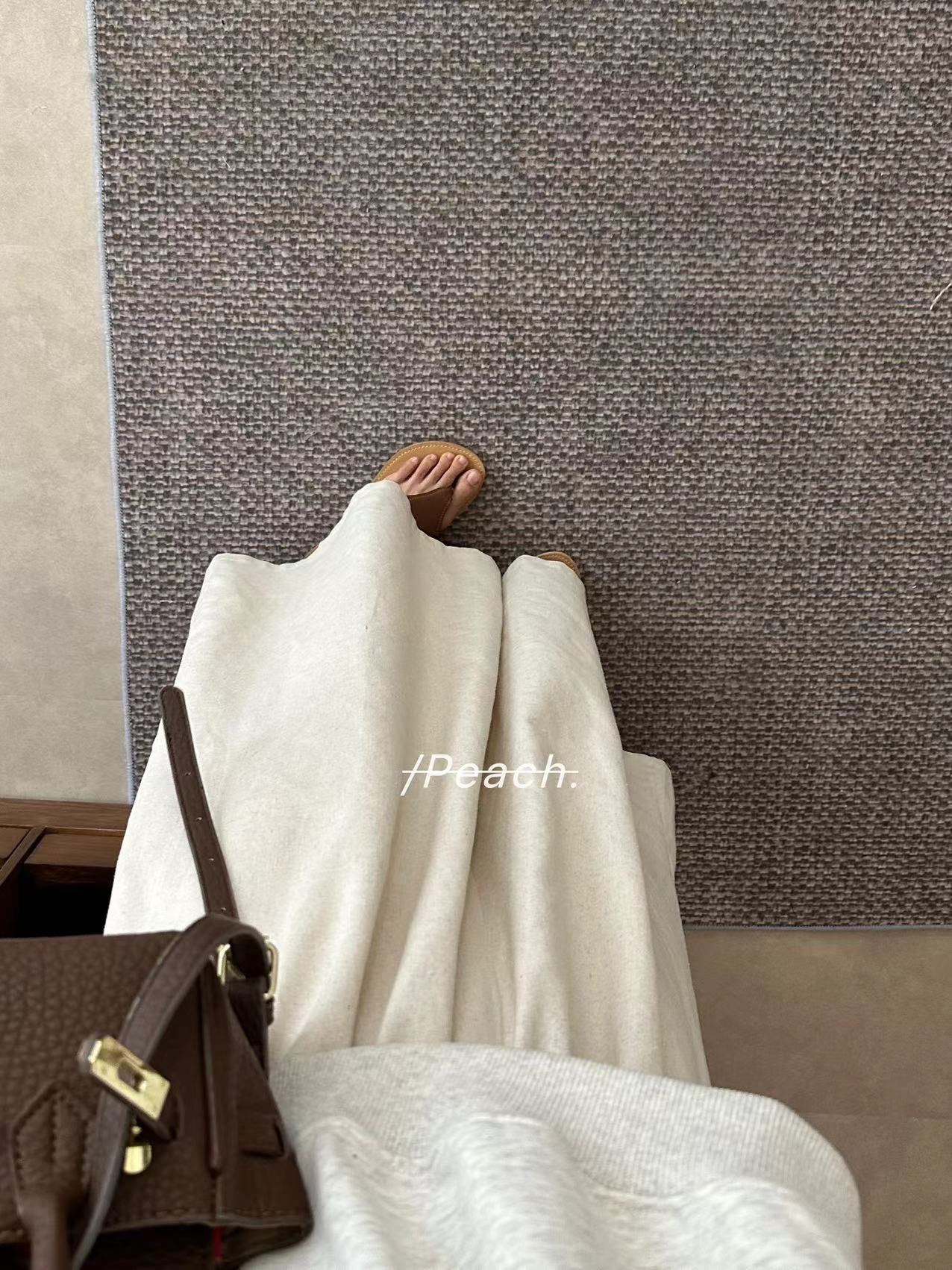 【P.Peach】设计感棉麻颗粒质感阔腿休闲裤 9612