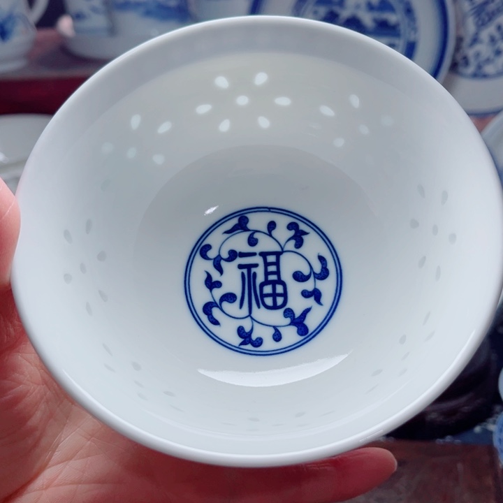 青花玲珑5寸饭碗福字