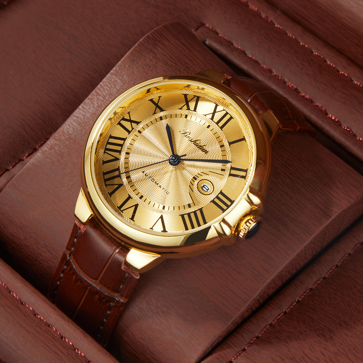 时尚潮流百搭蓝泡泡大表盘日历防水休闲皮带男表9118G专属