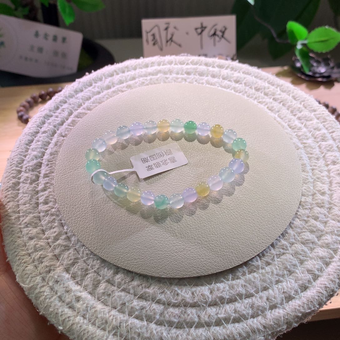 散珠翡翠天然缅a卡6-7mm冰糖多宝串