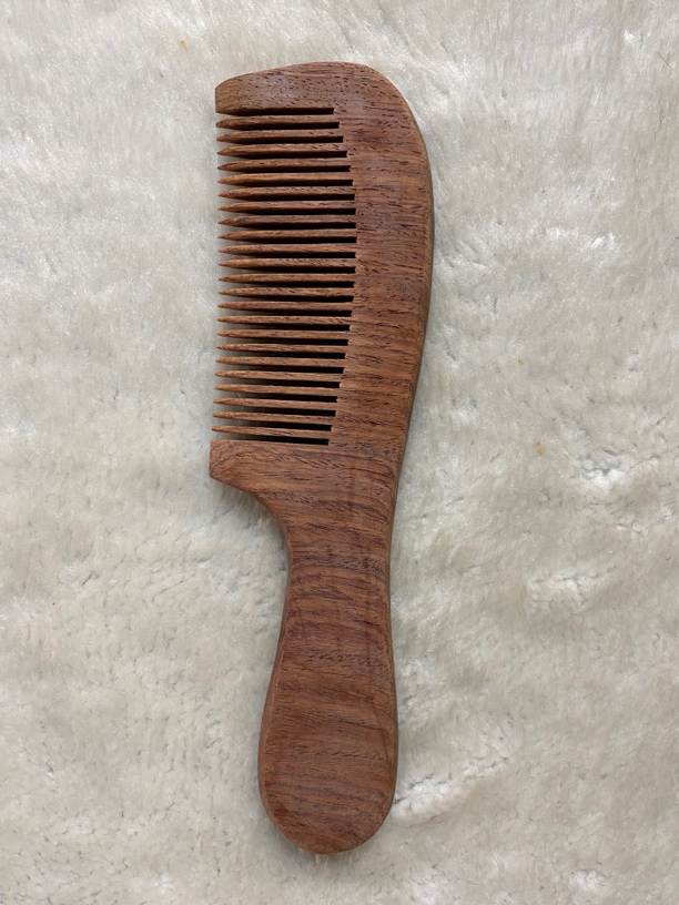 缅甸花梨木梳原木原色加厚手柄木梳家用梳头细齿双面