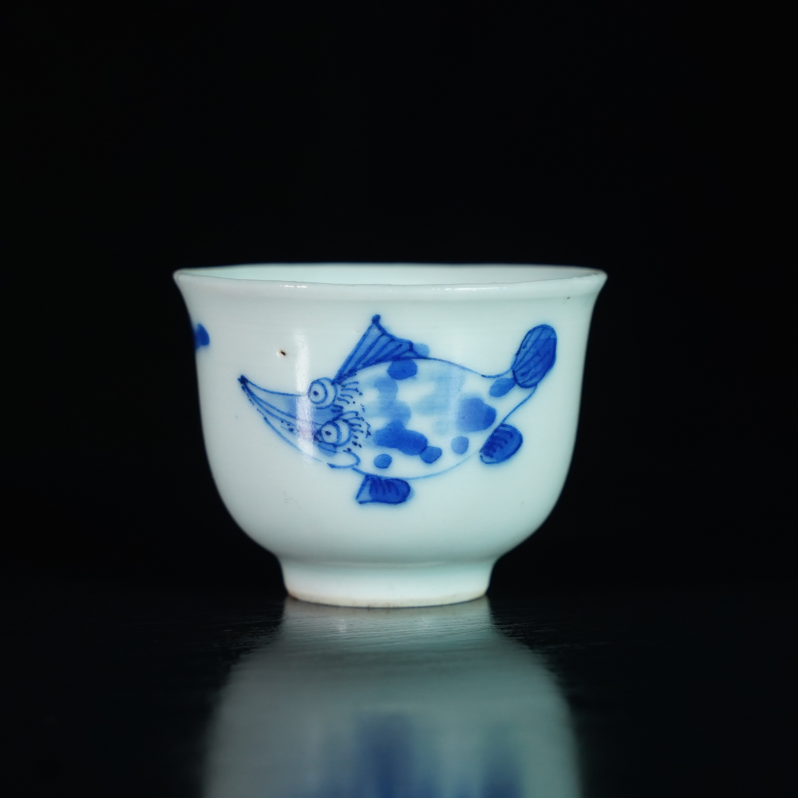 LJC241223002【十竹斋】清康熙诗文鱼藻纹青花杯