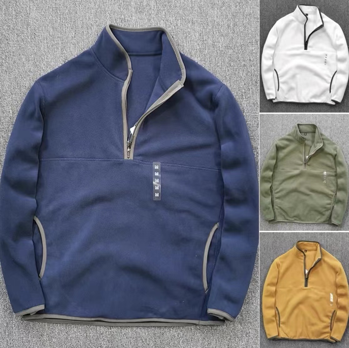 半拉链春秋耐磨秋季纯色套头宽松抓绒衣保暖卫衣秋冬