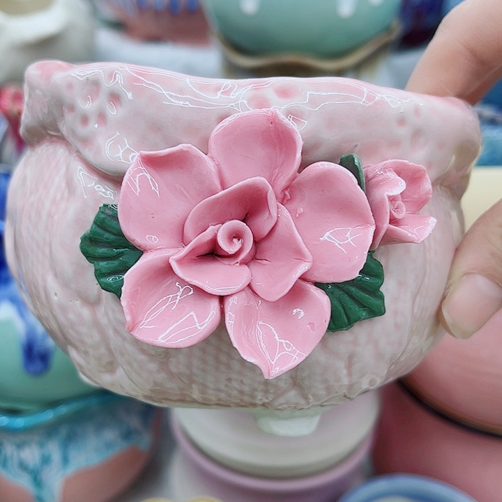 多肉绿植陶瓷花盆9.9包邮，有孔