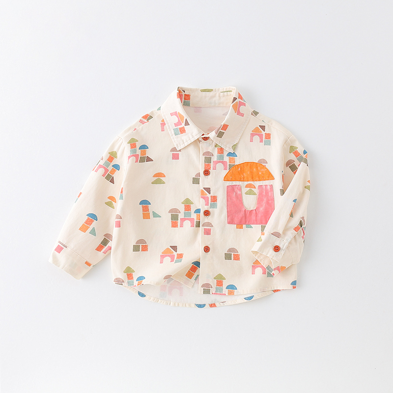 【三叁】儿童衬衫春季新款男童洋气洋气卡通多彩积木外套AW831