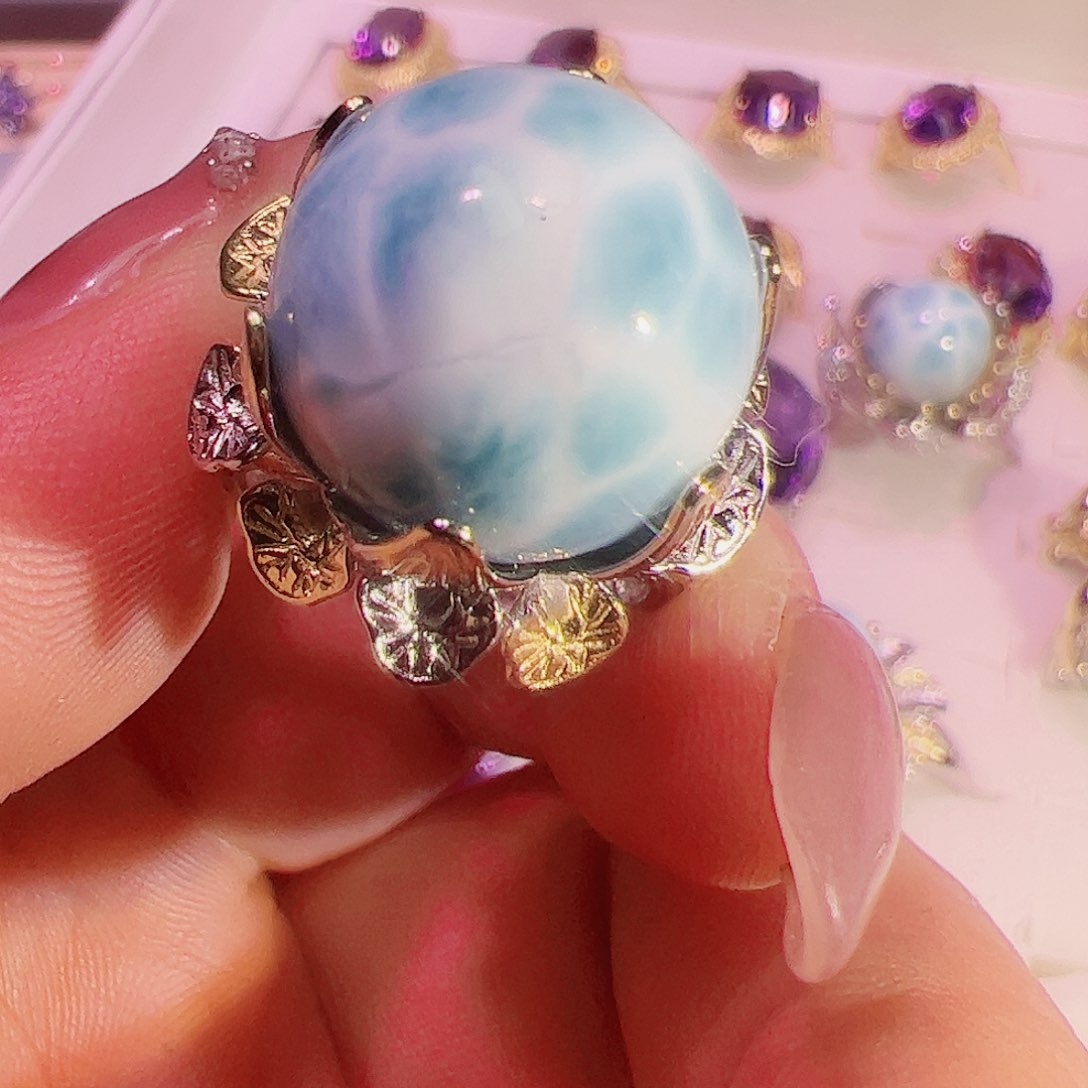 针钠钙石（海纹石）珠宝奇石银S925镶嵌