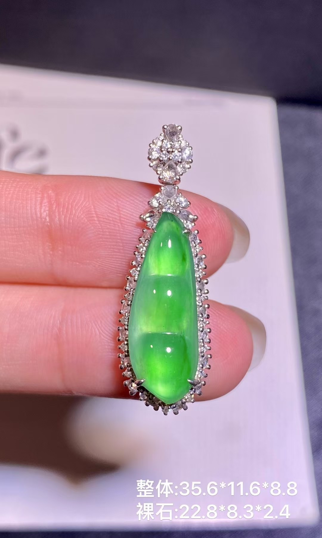 18K金镶嵌玻璃种正阳绿时尚福豆吊坠 种老色阳 莹润细腻JYY50127 