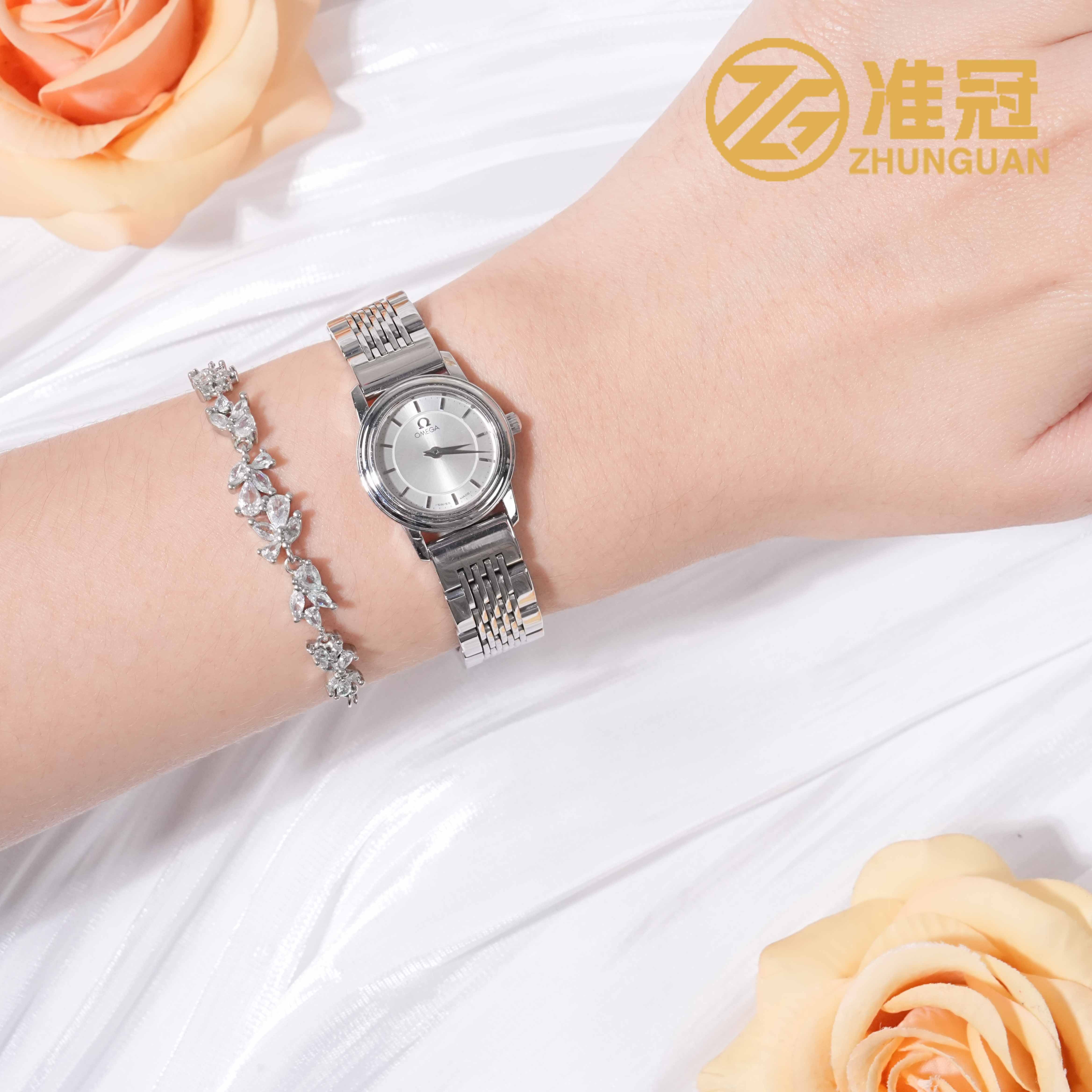 95新 Omega/欧米茄 22mm石英WTV3008碟飞后钻瑞士名表杏1