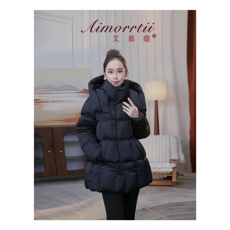 26新款珠光缎面95新国标白鹅绒服【帽子可拆卸】中长款羽绒服