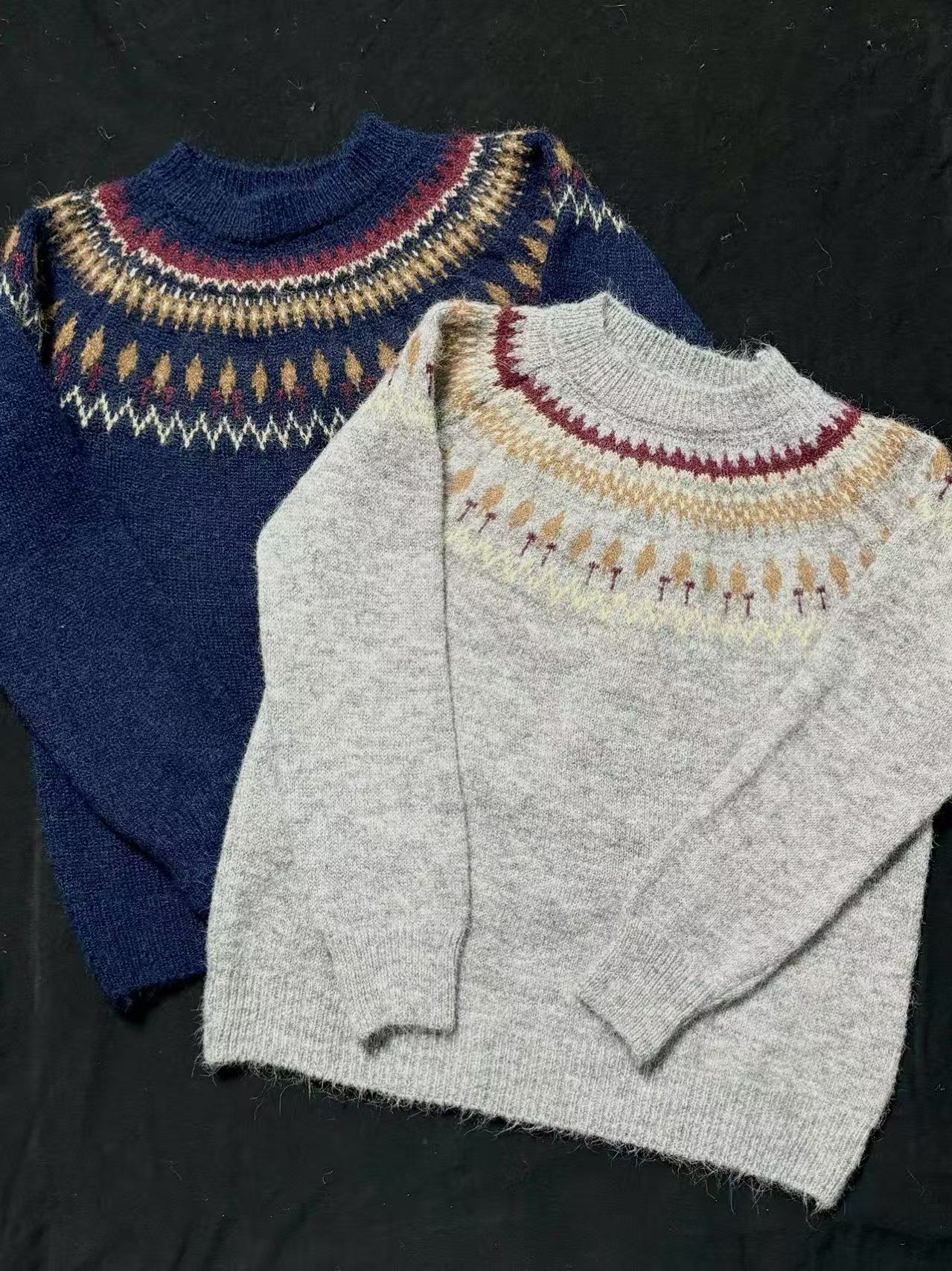 冬季羊驼费尔岛针织衫圆领套头加厚