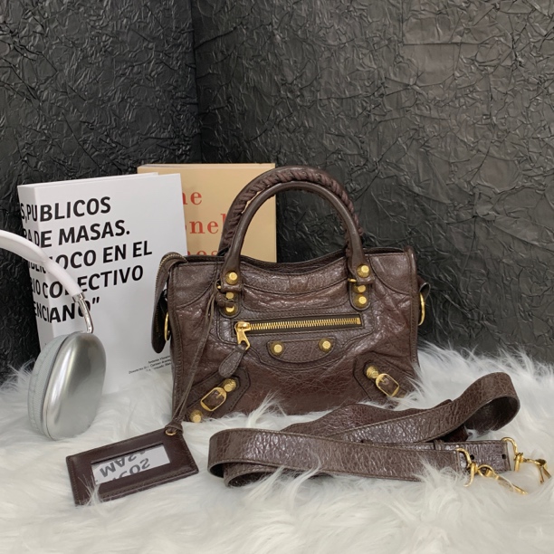 95新 Balenciaga/巴黎世家 巴黎世家机车棕金小号斜挎包