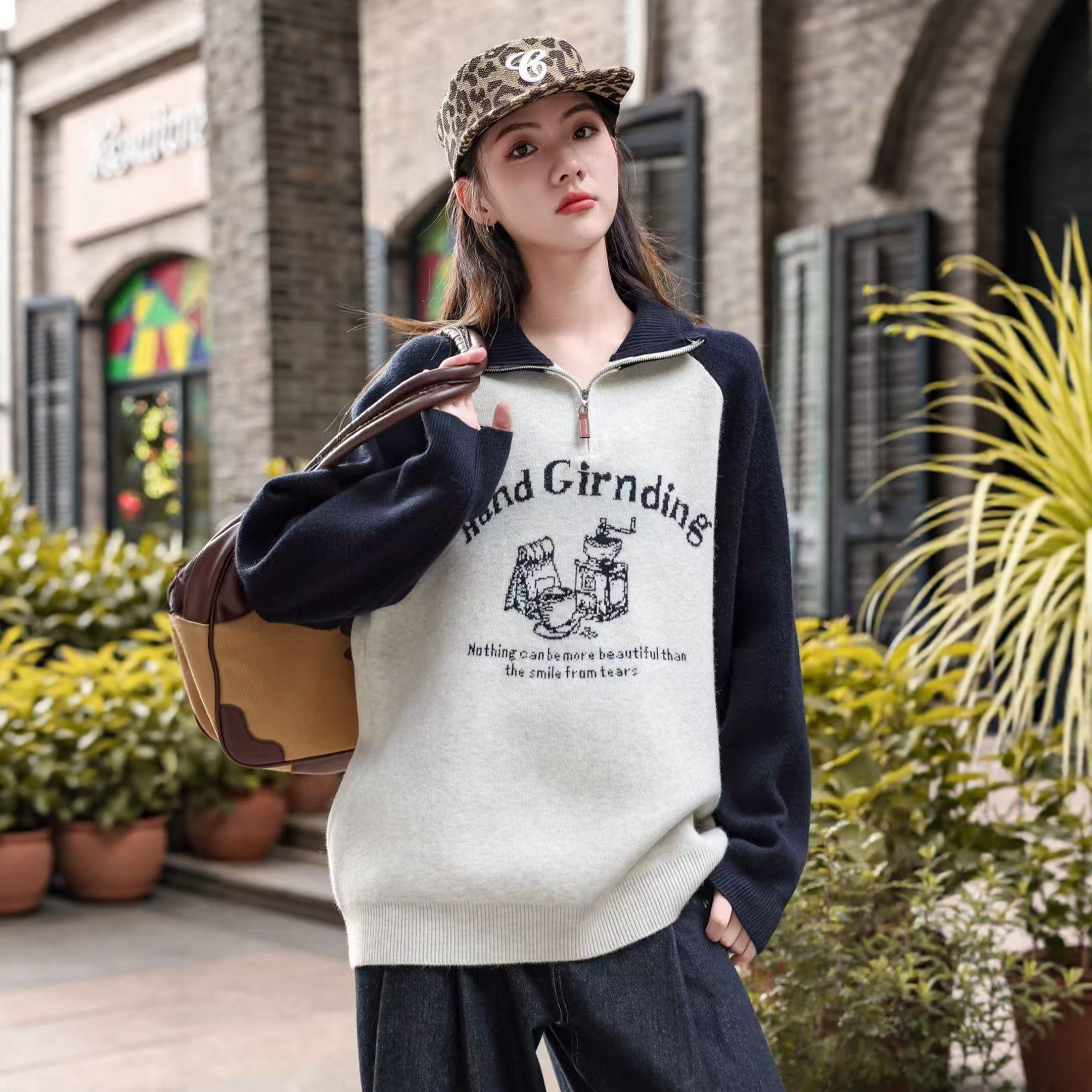 女童秋冬款毛线衣2025新款初中生高中生针织衫打底衫立领内搭5219