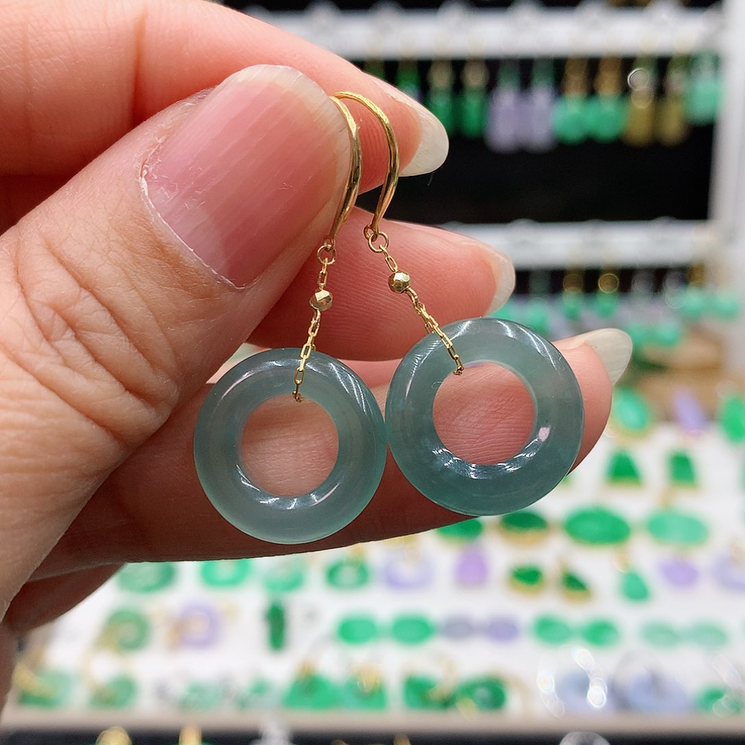 翡翠耳饰18K金镶嵌的