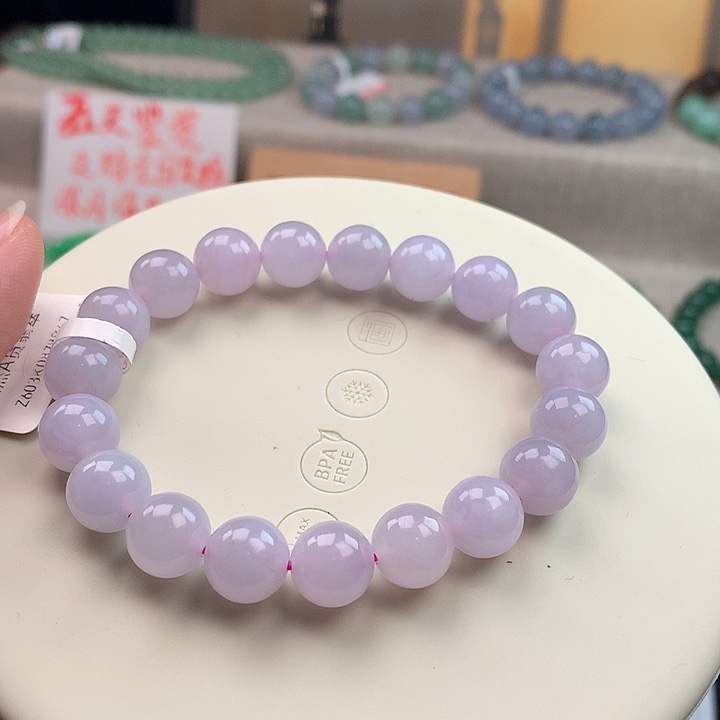 翡翠未镶嵌手链冰润粉紫，种老品质好，无瑕，捡漏