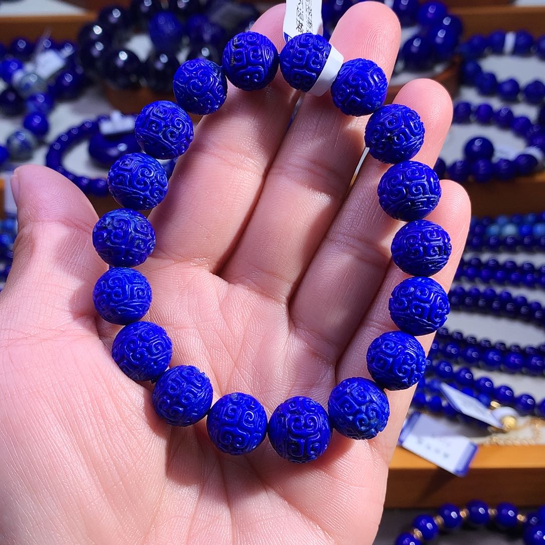 无***境青金石未镶嵌手串11.8m精工回纹珠3543