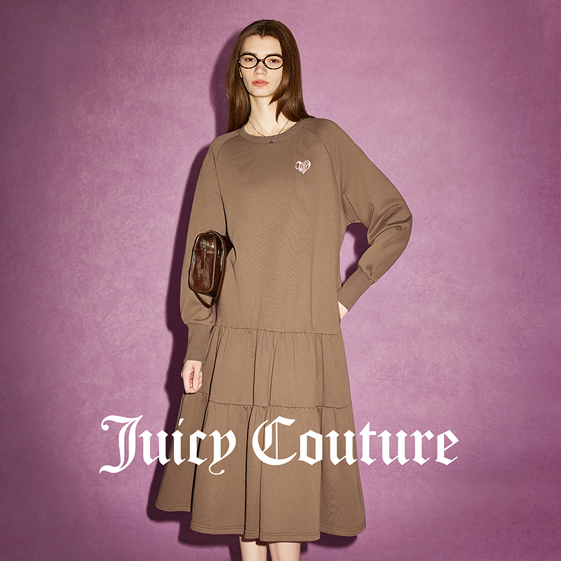 Juicy Couture橘滋松茶可可美拉德撞色刺绣连衣裙女