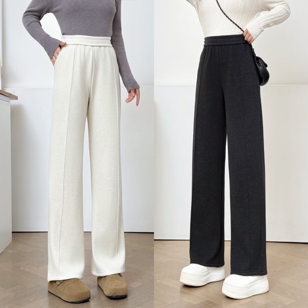 115-200斤大码女装胖mm冬装洋气显瘦松紧腰加绒百搭直筒裤休闲裤