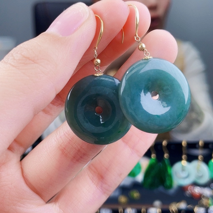 翡翠耳饰18K金镶嵌饰品