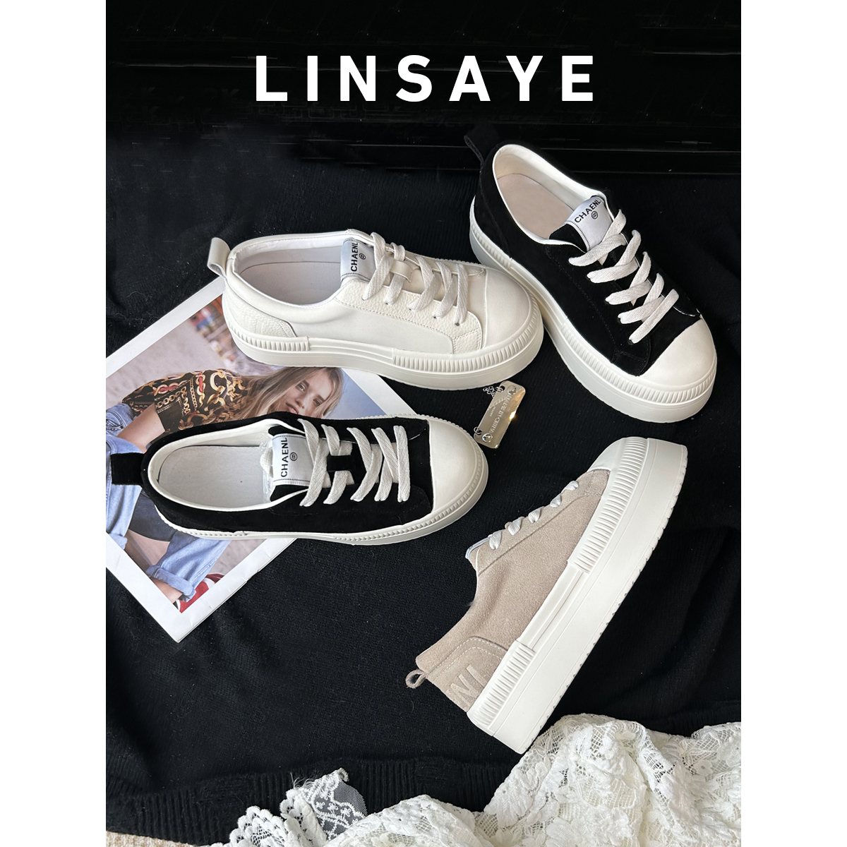 2025春季新款时尚厚底增高饼干鞋小白鞋百搭休闲松糕板鞋女潮流