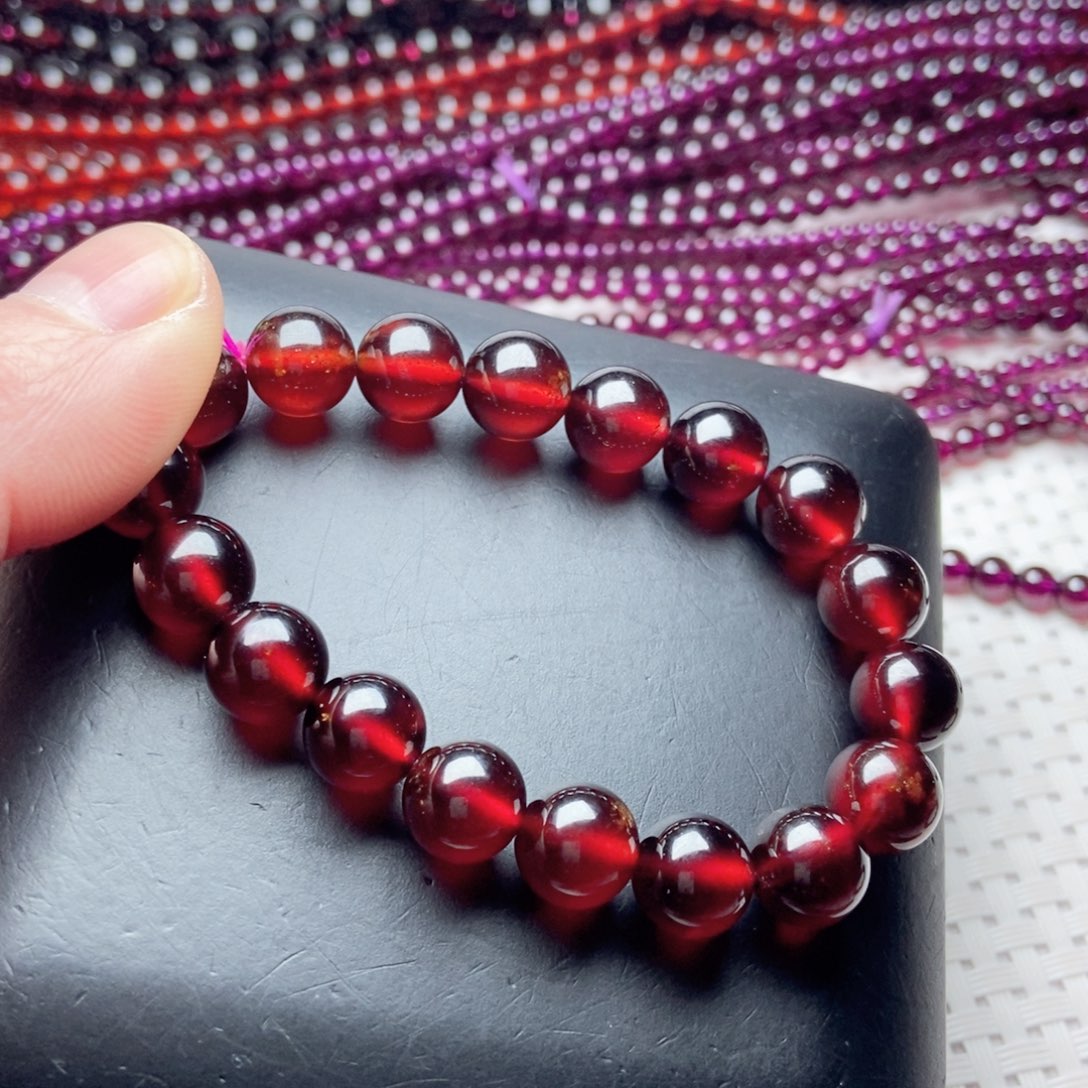 石榴石手链未镶嵌呀*丫9橙红色毕业级10
