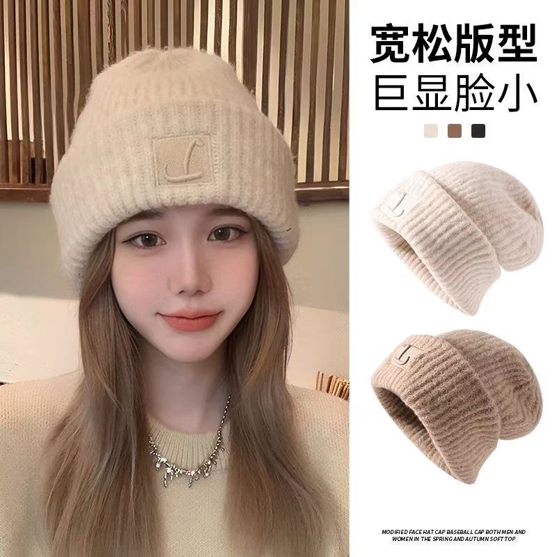 新款秋冬季 大头围粗毛线帽子 保暖堆堆冷帽显脸小针织护耳帽潮流