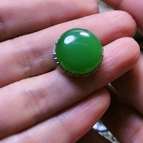 和田玉戒指银S925镶嵌