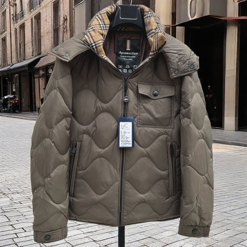 927136 冬季新款2025年男士短款白鸭绒羽绒服可脱卸帽保暖外套