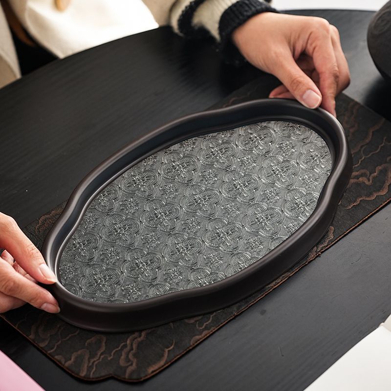 日式复古海棠花玻璃托盘家用茶室水果点心收纳茶盘