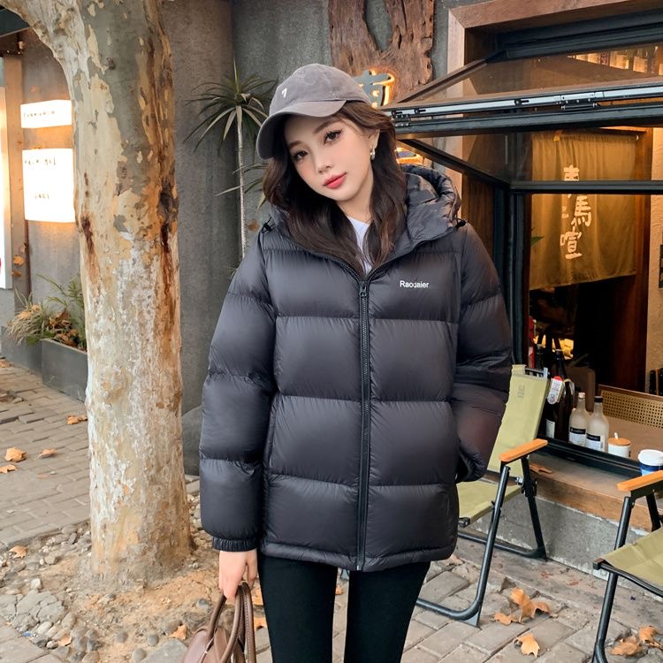 白鸭绒羽绒服女短款韩版2024新款加厚百搭显瘦连帽外套