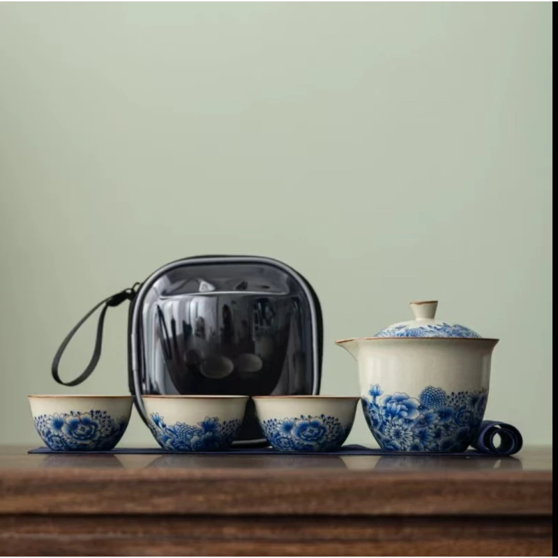 黄汝繁花一壶三杯茶具旅行套装带便携包LX155