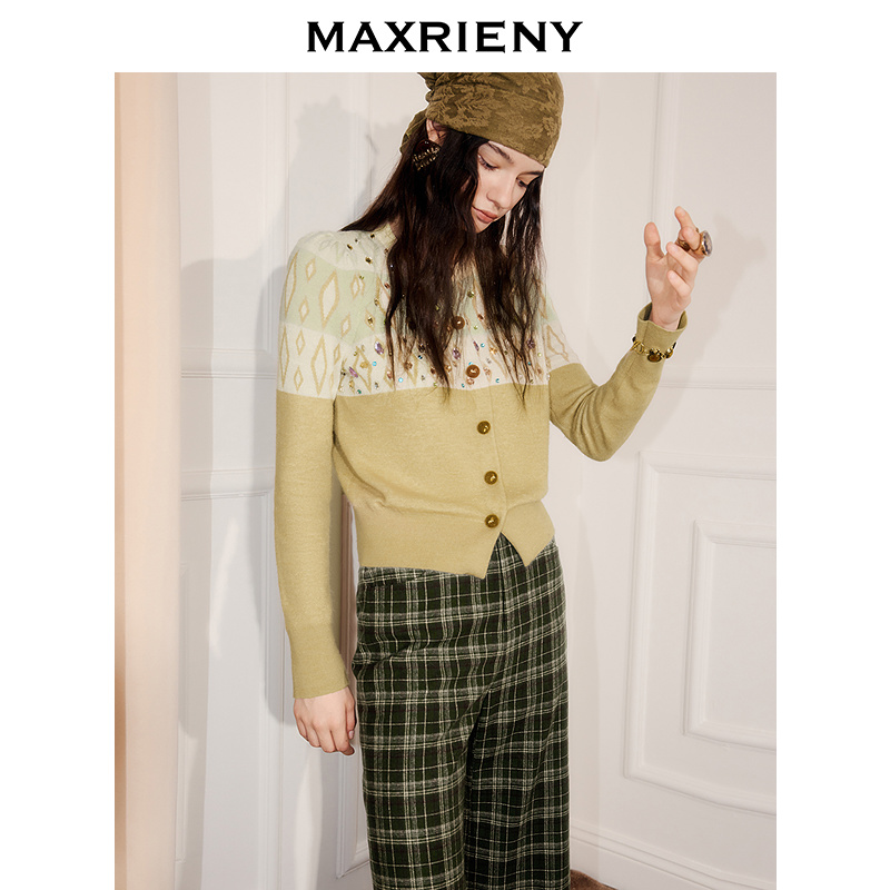 【商场同款】MAXRIENY老派少女感穿搭针织衫外套25冬miu系毛衫