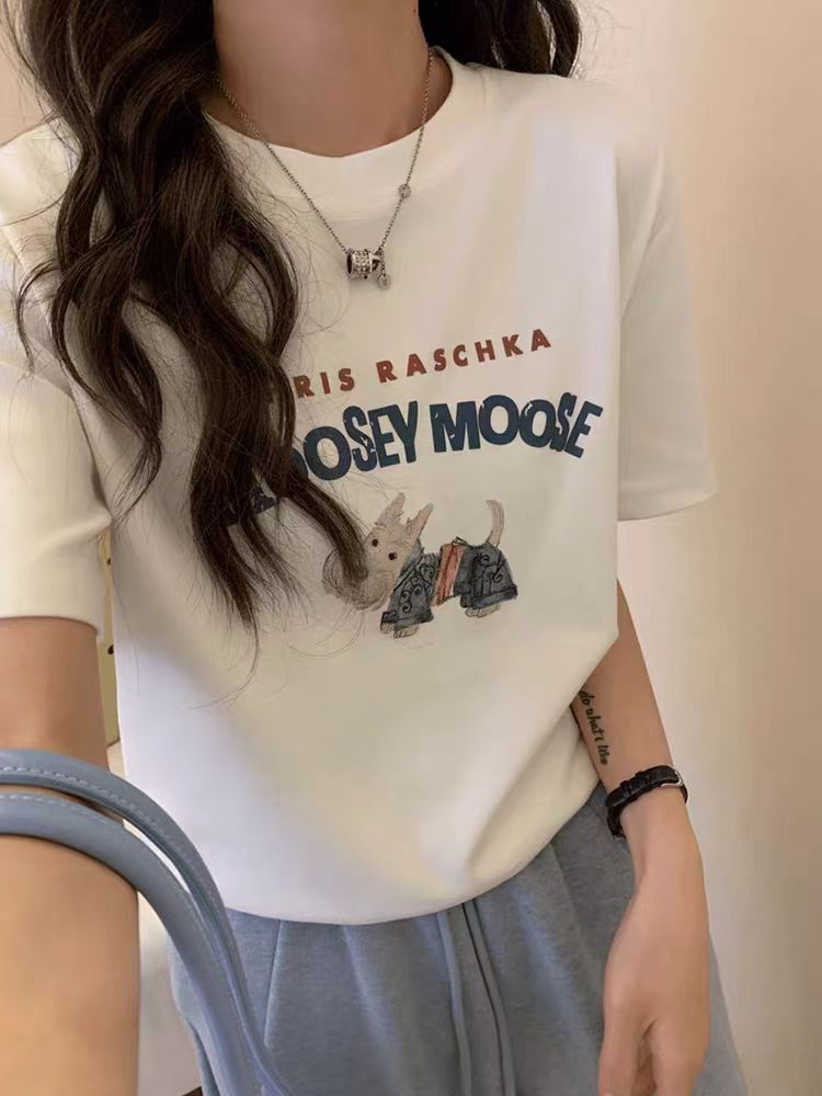 【锦衣服饰】YM  046字母卡通小狗圆领T恤